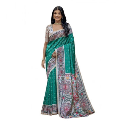 Generic Women's Faux_Tussar Geometric_Print Saree With Unstitched Blouse 5.5Mtr (Rama_Green)