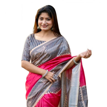 Generic Women's Faux_Tussar Geometric_Print Saree With Unstitched Blouse 5.5Mtr (Pink)
