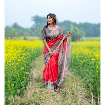 Generic Women's Faux_Tussar Geometric_Print Saree With Unstitched Blouse 5.5Mtr (Pink)