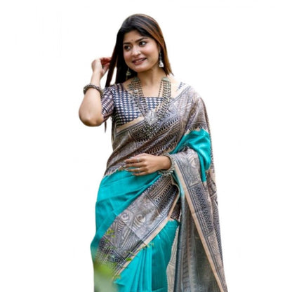 Generic Women's Faux_Tussar Geometric_Print Saree With Unstitched Blouse 5.5Mtr (Rama_Green)