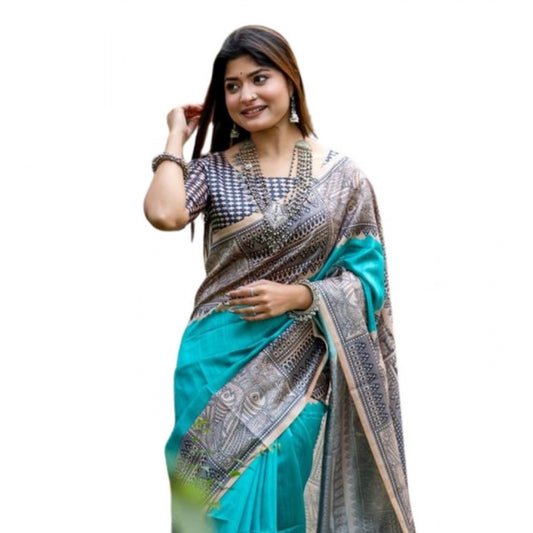 Generic Women's Faux_Tussar Geometric_Print Saree With Unstitched Blouse 5.5Mtr (Rama_Green)