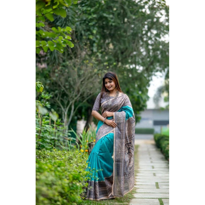 Generic Women's Faux_Tussar Geometric_Print Saree With Unstitched Blouse 5.5Mtr (Rama_Green)
