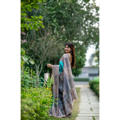 Generic Women's Faux_Tussar Geometric_Print Saree With Unstitched Blouse 5.5Mtr (Rama_Green)