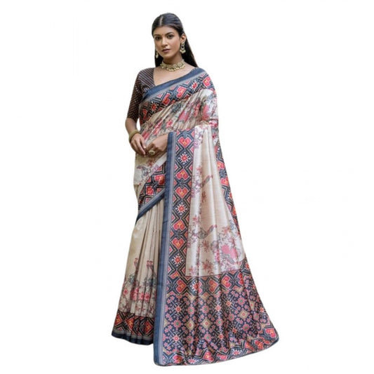 Generic Women's Faux_Tussar Floral Jal With Patola Print Saree With Unstitched Blouse 5.5Mtr (Black)