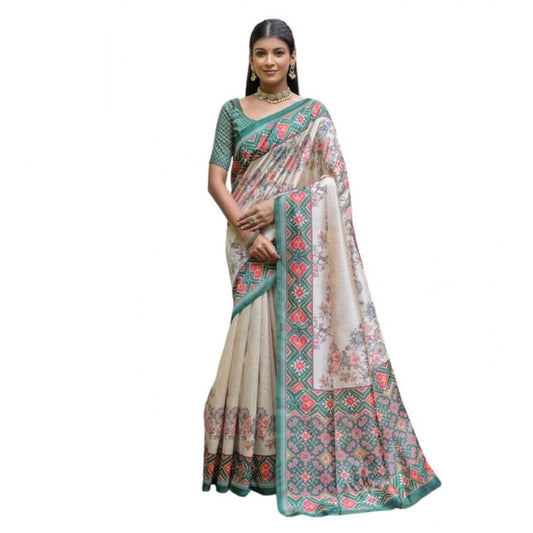 Generic Women's Faux_Tussar Floral Jal With Patola Print Saree With Unstitched Blouse 5.5Mtr (Teal)