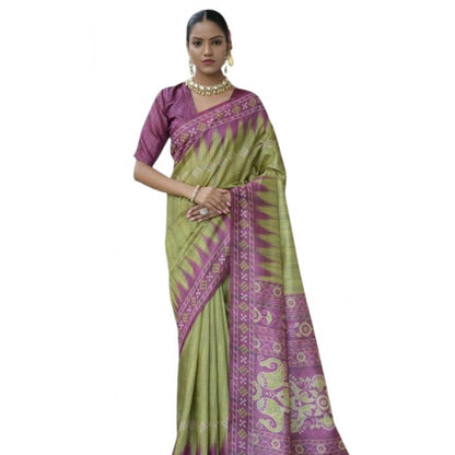 Generic Women's Faux_Tussar Ikat Saree With Unstitched Blouse 5.5Mtr (Green)