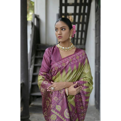 Generic Women's Faux_Tussar Ikat Saree With Unstitched Blouse 5.5Mtr (Green)