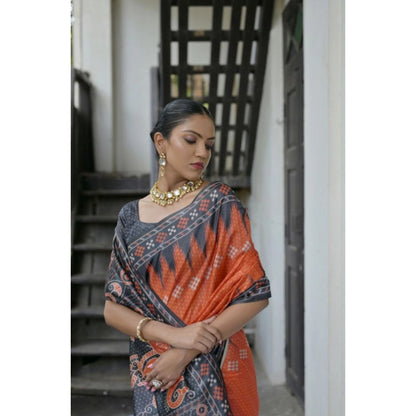 Generic Women's Faux_Tussar Ikat Saree With Unstitched Blouse 5.5Mtr (Orange)