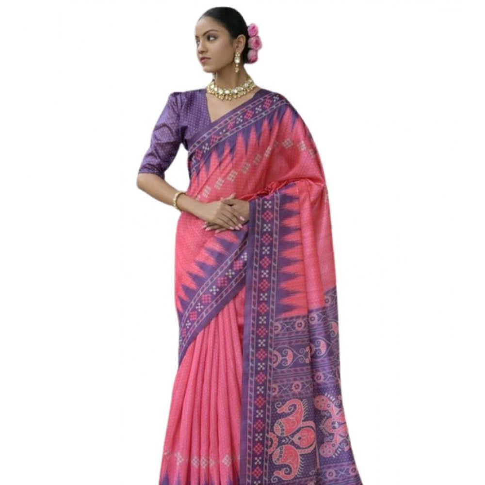 Generic Women's Faux_Tussar Ikat Saree With Unstitched Blouse 5.5Mtr (Peach)