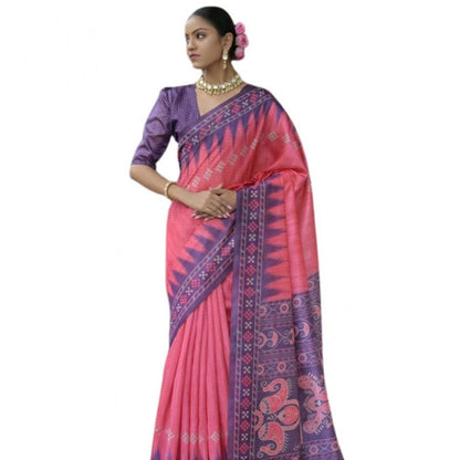 Generic Women's Faux_Tussar Ikat Saree With Unstitched Blouse 5.5Mtr (Peach)