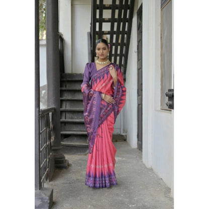 Generic Women's Faux_Tussar Ikat Saree With Unstitched Blouse 5.5Mtr (Peach)