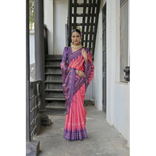 Generic Women's Faux_Tussar Ikat Saree With Unstitched Blouse 5.5Mtr (Peach)