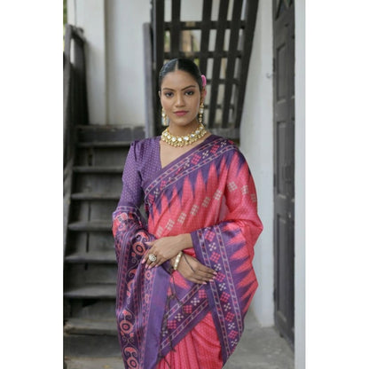 Generic Women's Faux_Tussar Ikat Saree With Unstitched Blouse 5.5Mtr (Peach)