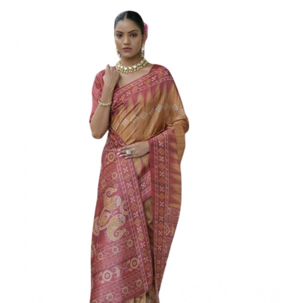 Generic Women's Faux_Tussar Ikat Saree With Unstitched Blouse 5.5Mtr (Rust)