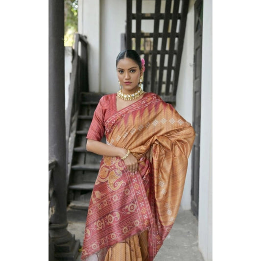 Generic Women's Faux_Tussar Ikat Saree With Unstitched Blouse 5.5Mtr (Rust)