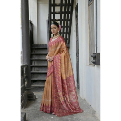 Generic Women's Faux_Tussar Ikat Saree With Unstitched Blouse 5.5Mtr (Rust)