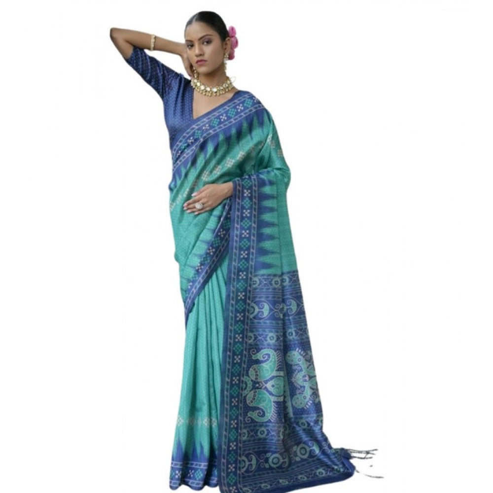 Generic Women's Faux_Tussar Ikat Saree With Unstitched Blouse 5.5Mtr (Sea_Green)