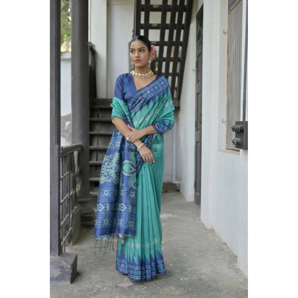 Generic Women's Faux_Tussar Ikat Saree With Unstitched Blouse 5.5Mtr (Sea_Green)