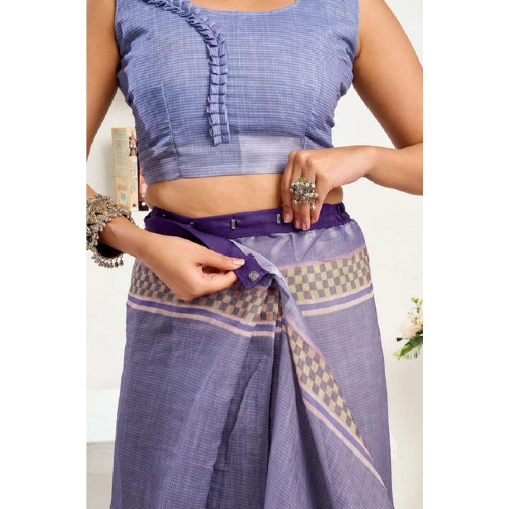 Generic Women's Faux Linen Printed Ready to wear Saree With Unstitched Blouse 5.5Mtr (Light_Lavender)