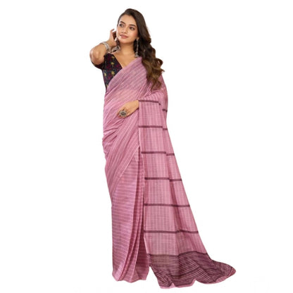 Generic Women's Faux Linen Geometric Ready to wear Saree With Unstitched Blouse 5.5Mtr (LightPink)