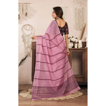 Generic Women's Faux Linen Geometric Ready to wear Saree With Unstitched Blouse 5.5Mtr (LightPink)