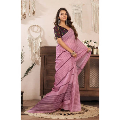 Generic Women's Faux Linen Geometric Ready to wear Saree With Unstitched Blouse 5.5Mtr (LightPink)