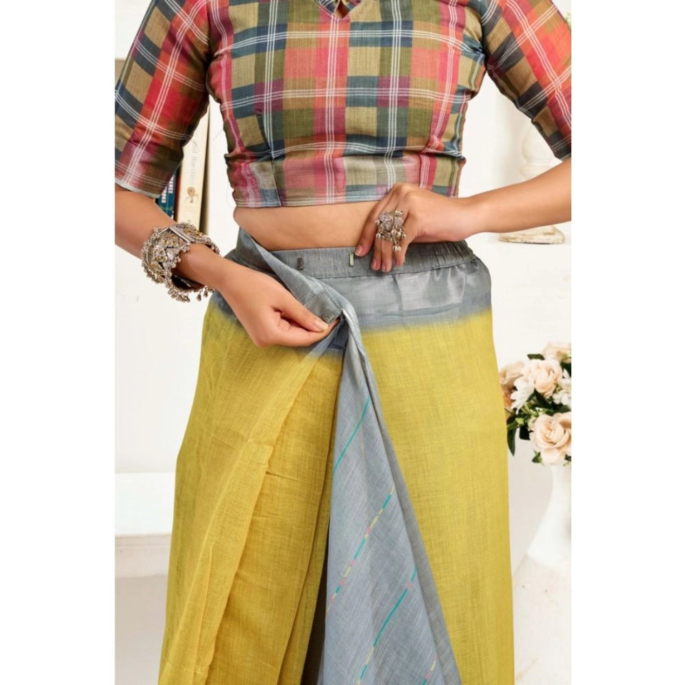 Generic Women's Faux Linen Geometric Ready to wear Saree With Unstitched Blouse 5.5Mtr (Grey)