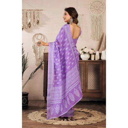 Generic Women's Faux Linen Floral Ready to wear Saree With Unstitched Blouse 5.5Mtr (Lavender)