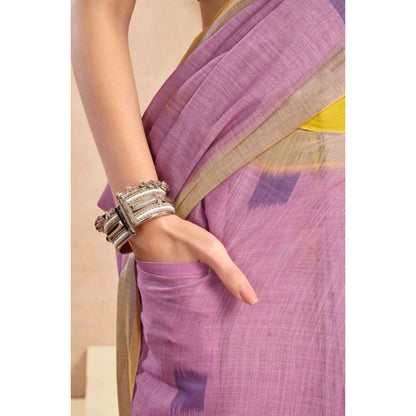 Generic Women's Faux Linen Floral Ready to wear Saree With Unstitched Blouse 5.5Mtr (Lavender)
