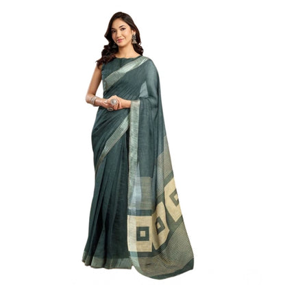 Generic Women's Faux Linen Floral Ready to wear Saree With Unstitched Blouse 5.5Mtr (Light_Teal)