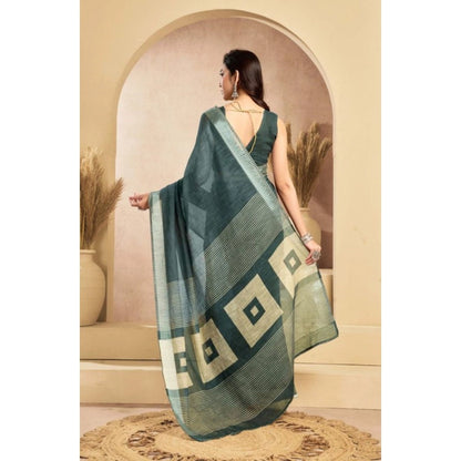 Generic Women's Faux Linen Floral Ready to wear Saree With Unstitched Blouse 5.5Mtr (Light_Teal)
