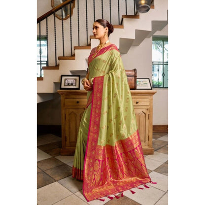 Generic Women's Silk Blend Booti Work Ready to wear Saree With Unstitched Blouse 5.5Mtr (Green)
