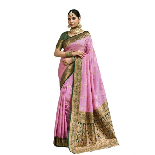Generic Women's Silk Blend Booti Work Ready to wear Saree With Unstitched Blouse 5.5Mtr (LightPink)