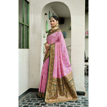 Generic Women's Silk Blend Booti Work Ready to wear Saree With Unstitched Blouse 5.5Mtr (LightPink)