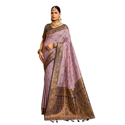 Generic Women's Silk Blend Booti Work Ready to wear Saree With Unstitched Blouse 5.5Mtr (Lavender)