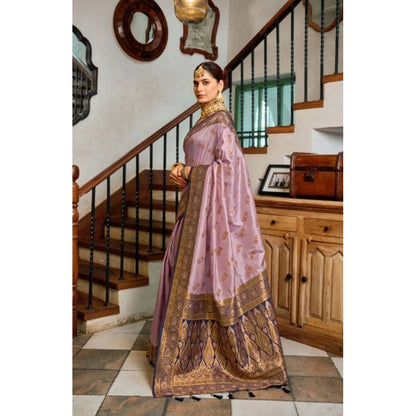 Generic Women's Silk Blend Booti Work Ready to wear Saree With Unstitched Blouse 5.5Mtr (Lavender)
