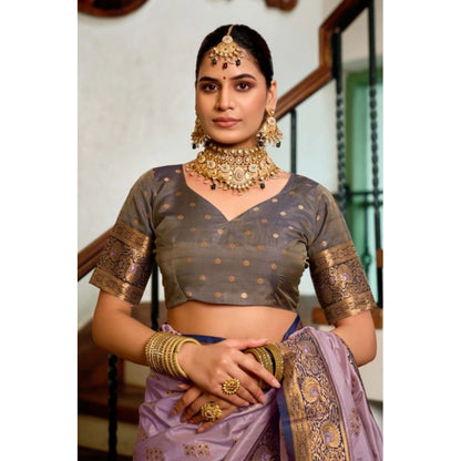 Generic Women's Silk Blend Booti Work Ready to wear Saree With Unstitched Blouse 5.5Mtr (Lavender)