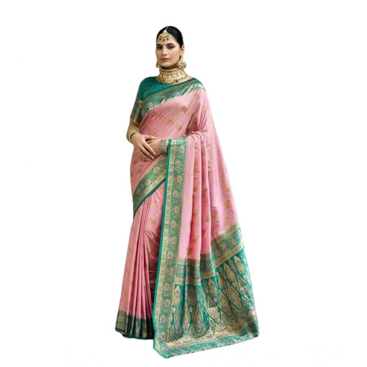 Generic Women's Silk Blend Booti Work Ready to wear Saree With Unstitched Blouse 5.5Mtr (Peach)