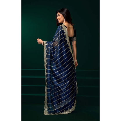 Generic Women's Net Sequence Saree With Unstitched Blouse 5.5Mtr (Blue)
