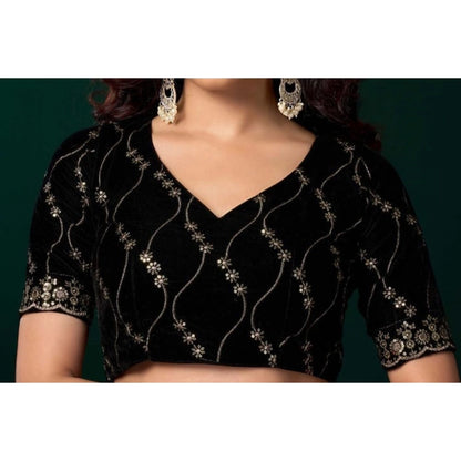 Generic Women's Net Sequence Saree With Unstitched Blouse 5.5Mtr (Blue)
