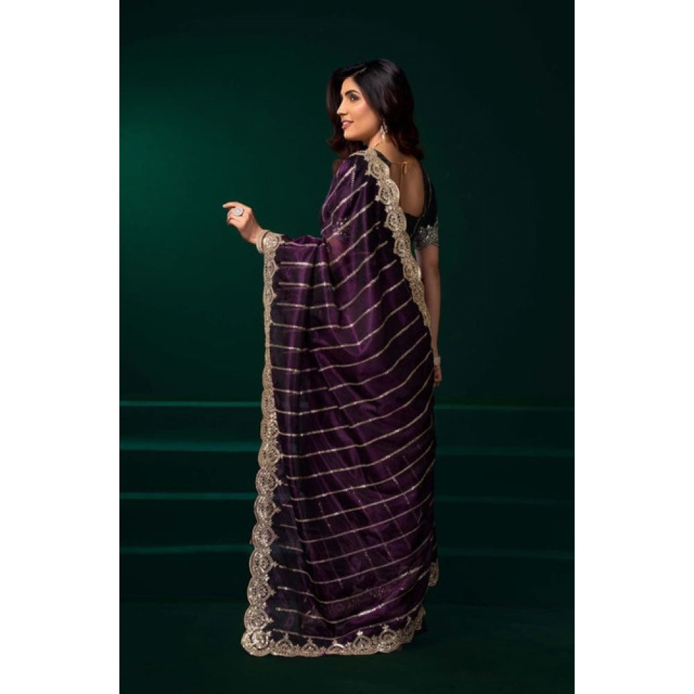 Generic Women's Net Sequence Saree With Unstitched Blouse 5.5Mtr (Wine)
