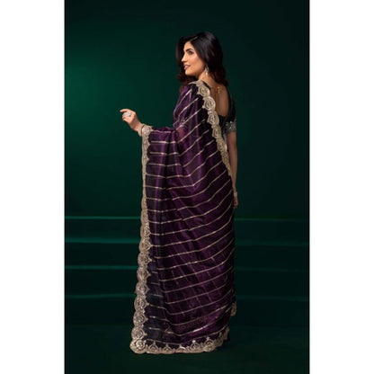 Generic Women's Net Sequence Saree With Unstitched Blouse 5.5Mtr (Wine)