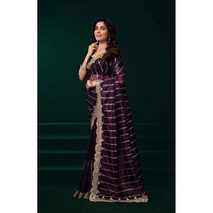 Generic Women's Net Sequence Saree With Unstitched Blouse 5.5Mtr (Wine)