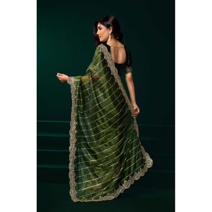 Generic Women's Net Sequence Saree With Unstitched Blouse 5.5Mtr (Green)