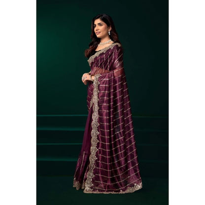 Generic Women's Net Sequence Saree With Unstitched Blouse 5.5Mtr (Maroon)