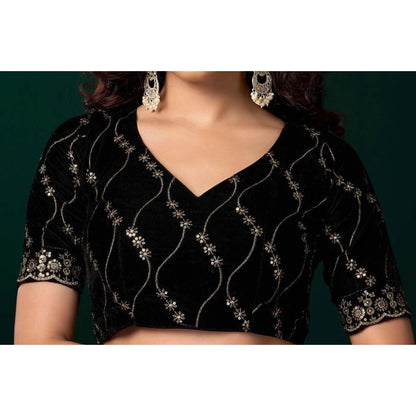 Generic Women's Net Sequence Saree With Unstitched Blouse 5.5Mtr (Olive)