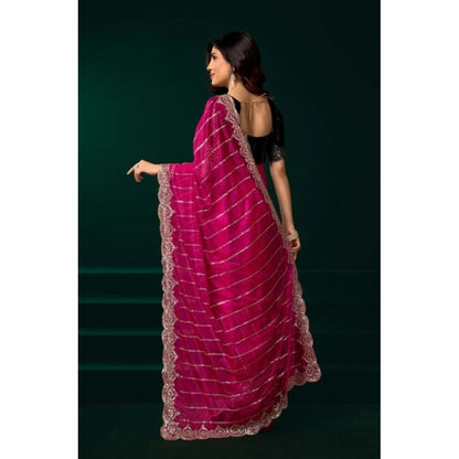 Generic Women's Net Sequence Saree With Unstitched Blouse 5.5Mtr (Pink)