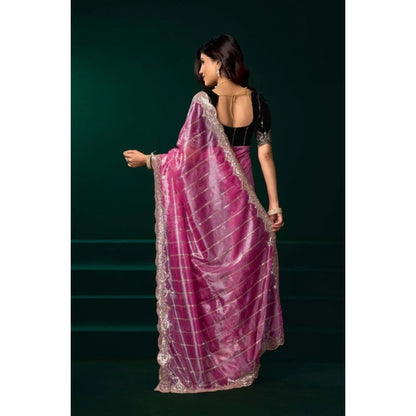 Generic Women's Net Sequence Saree With Unstitched Blouse 5.5Mtr (Pink)