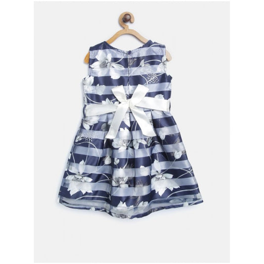 Generic Girl's Polyester Striped Sleeveless Dress (Navy Blue)