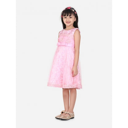 Generic Girl's Net Embroidered Sleeveless Dress (Pink)